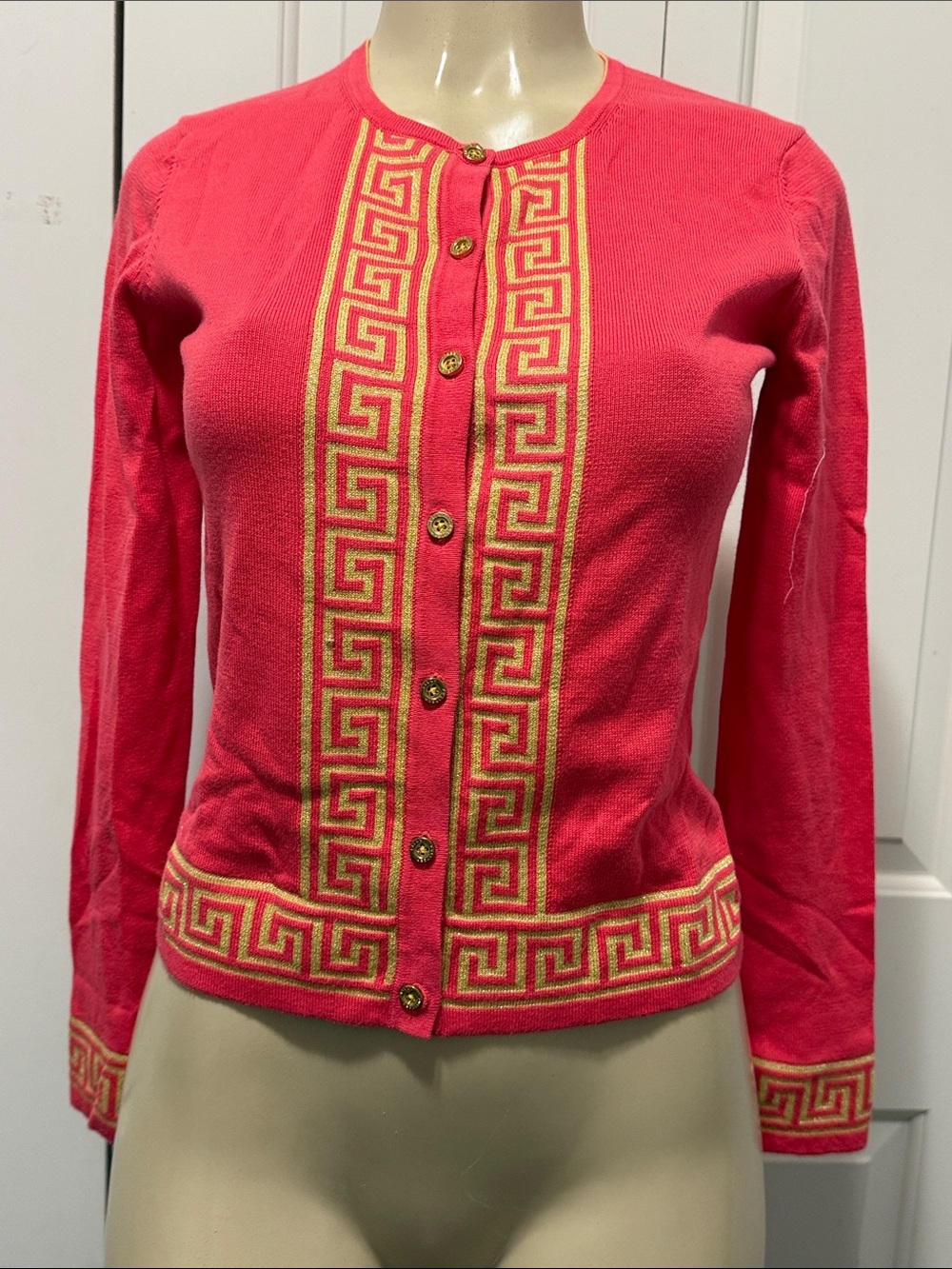 Lilly Pulitzer Dahlia Pink Cardigan with Gold Trim